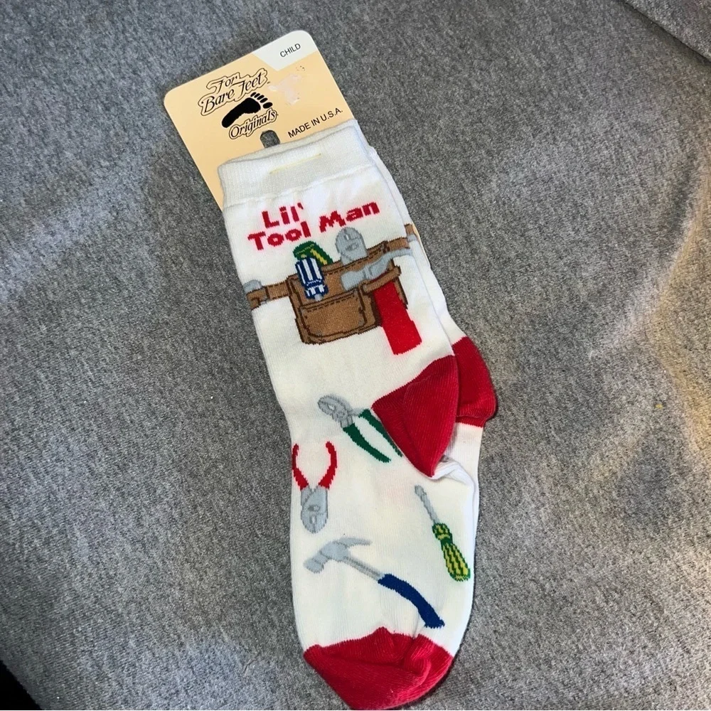 3/$25 🍄 Lil’ Tool Man Kids Socks Shoe Size 4.5-10 Age 2-4 Years NWT
